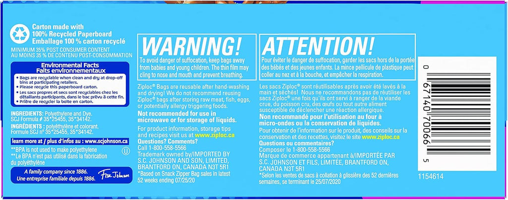 Ziploc Bolsa Snack 90 Piezas