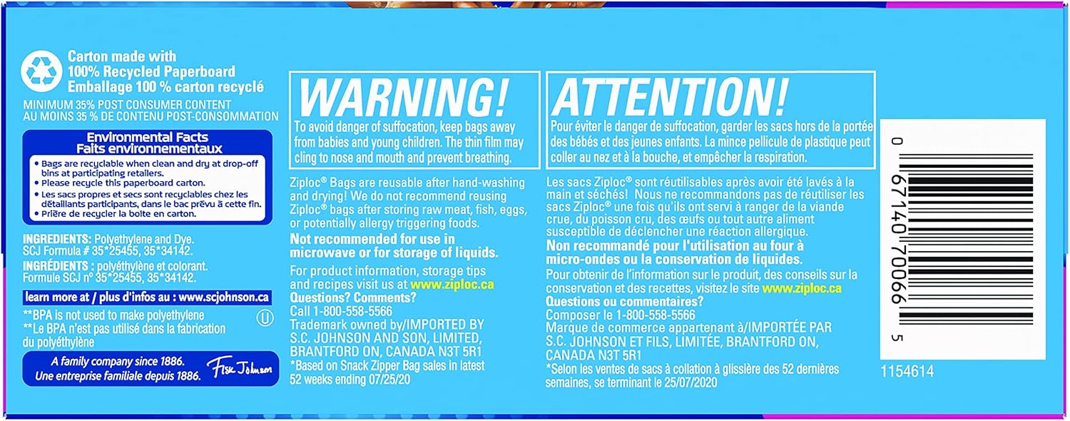 Ziploc Bolsa Snack 90 Piezas