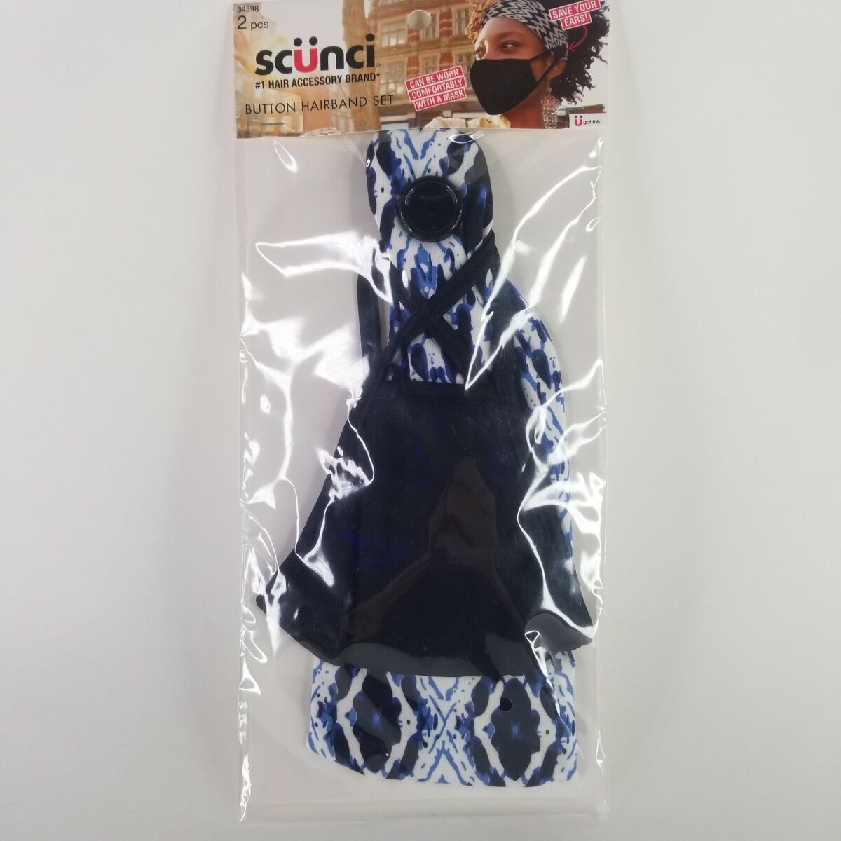 Diadema con cubrebocas Scunci 2 Piezas